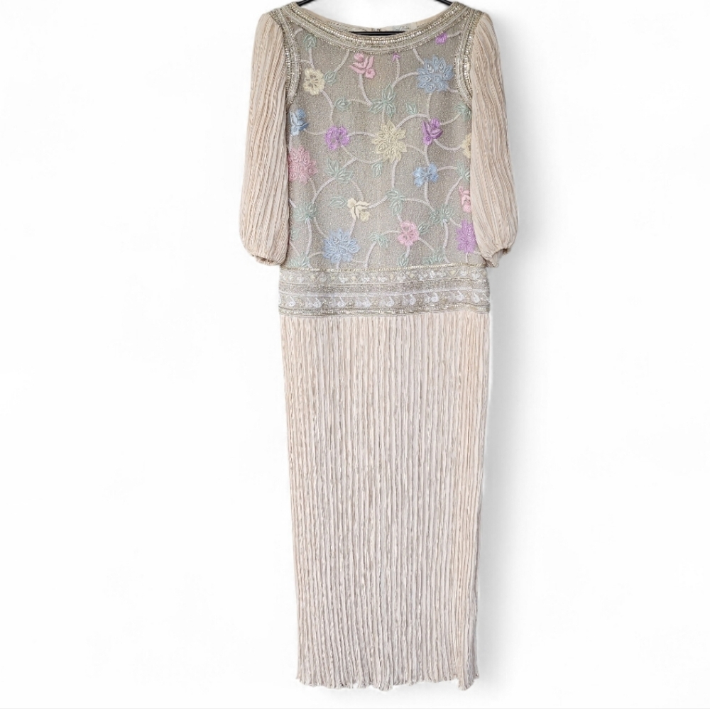 Mary Mcfadden Elegant Floral Embroidered Sequined Dress Sz 8